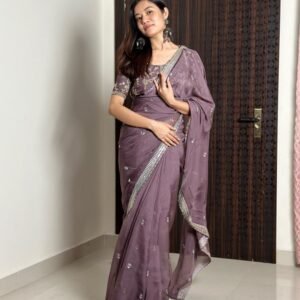 Organza Saree With Heavy Embroidery Zari Sequence Work