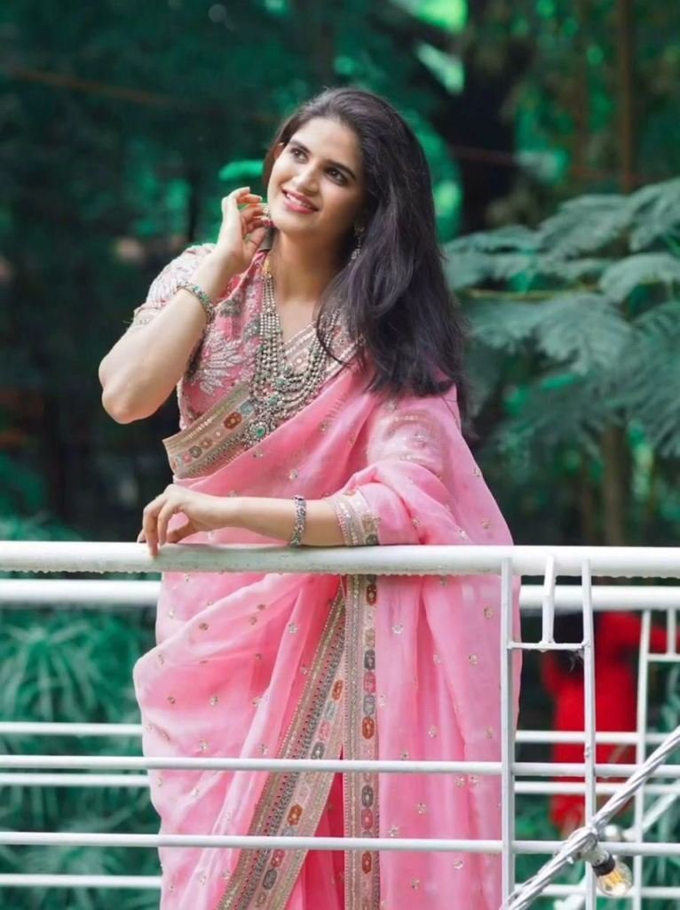 organza silk embroidery work p 1749464473 Organza Silk Embroidery Work Pink Saree