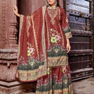 Original Mirror Work Brown Colour TopSharara With Dupatta