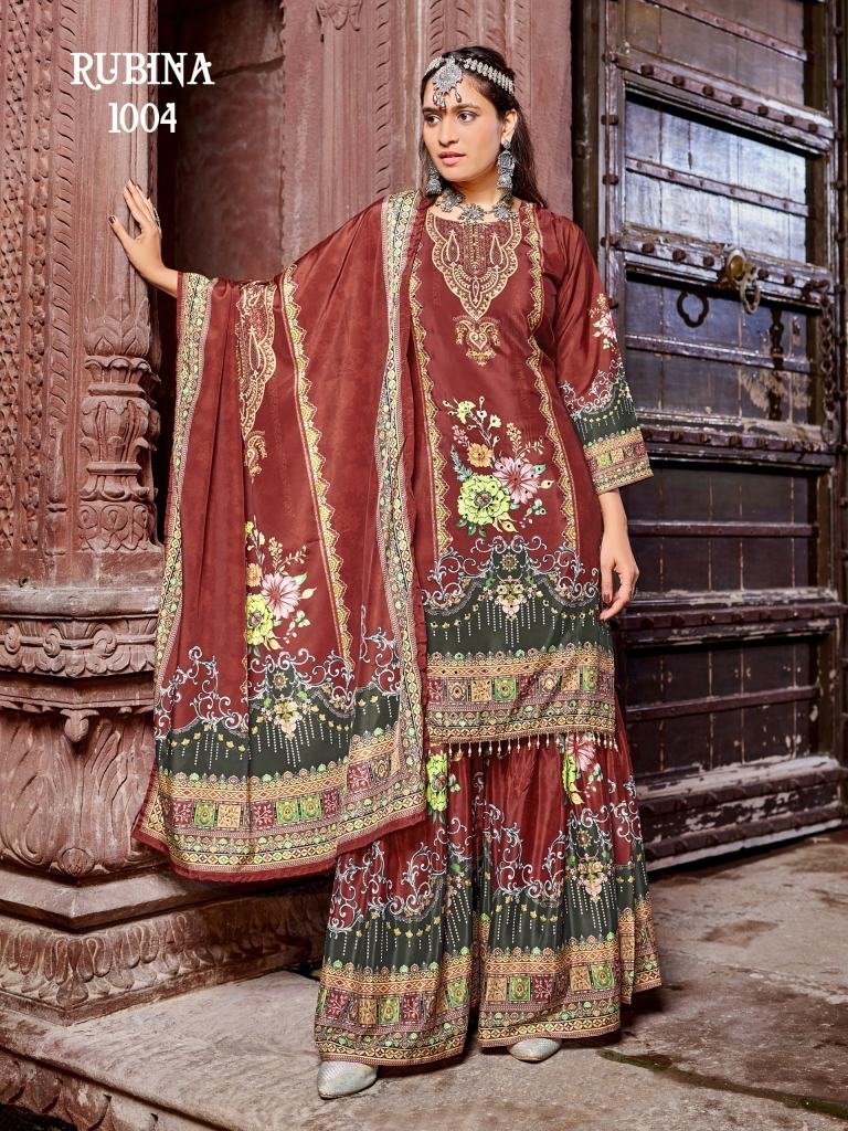 original mirror work brown col 1759485098 Original Mirror Work Brown Colour TopSharara With Dupatta