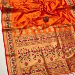 Our New Launching Super Soft Kasturi Orange Silk Saree With Gold Zari Weaving