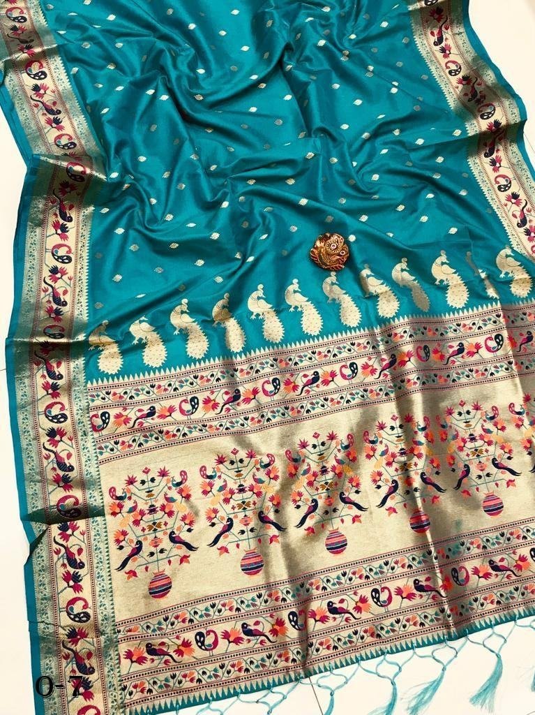 our new launching super soft k 1721643773 Fancy Super Soft Kasturi Turquoise Silk Saree With Gold Zari Weaving