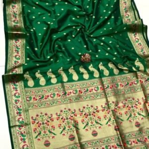 New Collection Super Soft Kasturi Green Silk Saree With Gold Zari Weaving