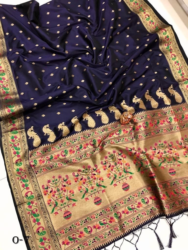 our new launching super soft k 1721644037 Designer Navy Blue Paithani Silk Saree With Zari Weaving
