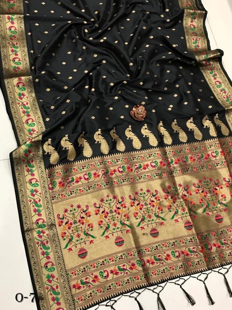 our new launching super soft k 1721645815 Fancy Black Soft Kasturi Silk Zari Weaving Saree