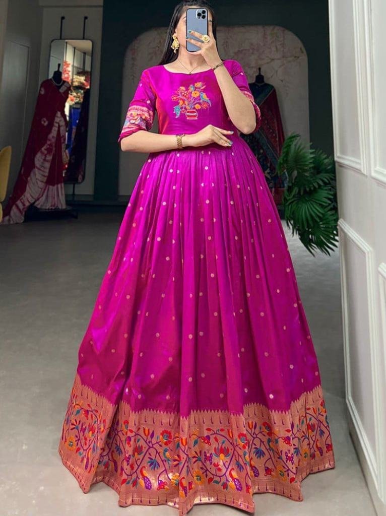 paithani silk festive wear pin 1732012203 Paithani Silk Festive Wear Purple Gown