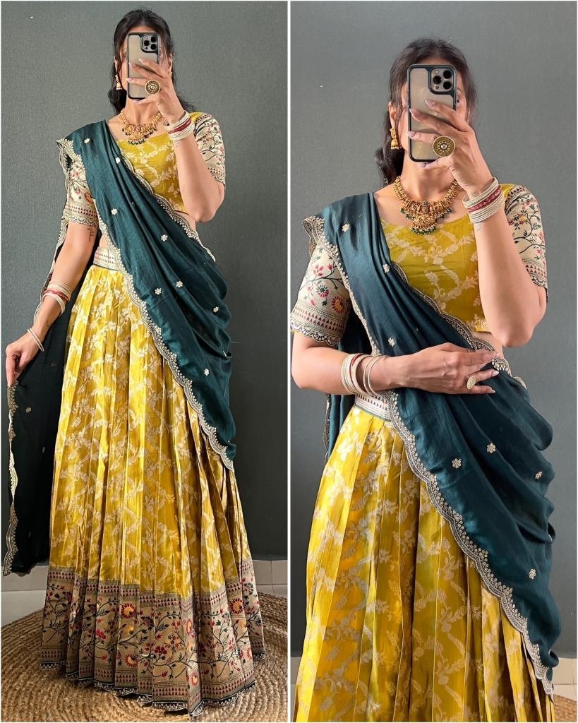paithani style yellow colour l 1744259705 Paithani Style Yellow Colour Lehenga