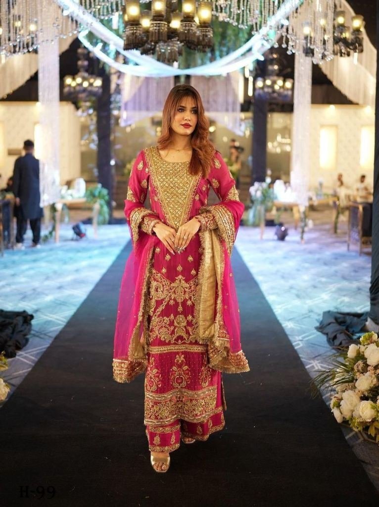 pakistani chinon silk red kurt 1725103650 Pakistani Chinon Silk Red Kurtis Sharara Set With Zari Embroidery Work