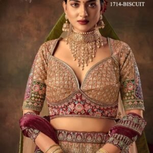 Pal Heavy Designer Velvet Bridal Lehenga with Zarkan and Hand work Biscuit 1714