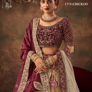 Pal Heavy Designer Velvet Bridal Lehenga with Zarkan and Hand work chikoo 1715