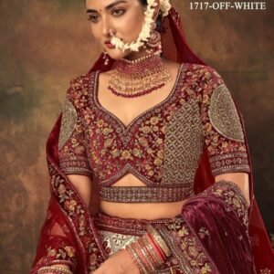 Pal Heavy Designer Velvet Bridal Lehenga with Zarkan and Hand work Off White 1717