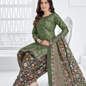 Punjabi Patiala Dark Green Pure Cotton Ready Made Dress