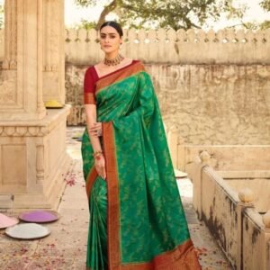 Pankh Brand Forest Green Exclusive Banarasi Katan Silk Saree