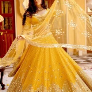 Paper Mirror Work Georgette Lehenga Choli