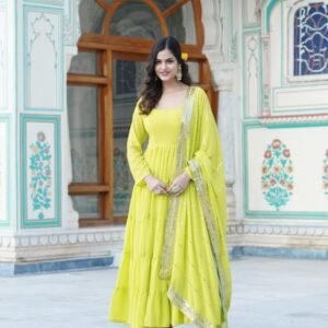 Parrot Attractive Full Sleeve Designer Faux Georgette Gown