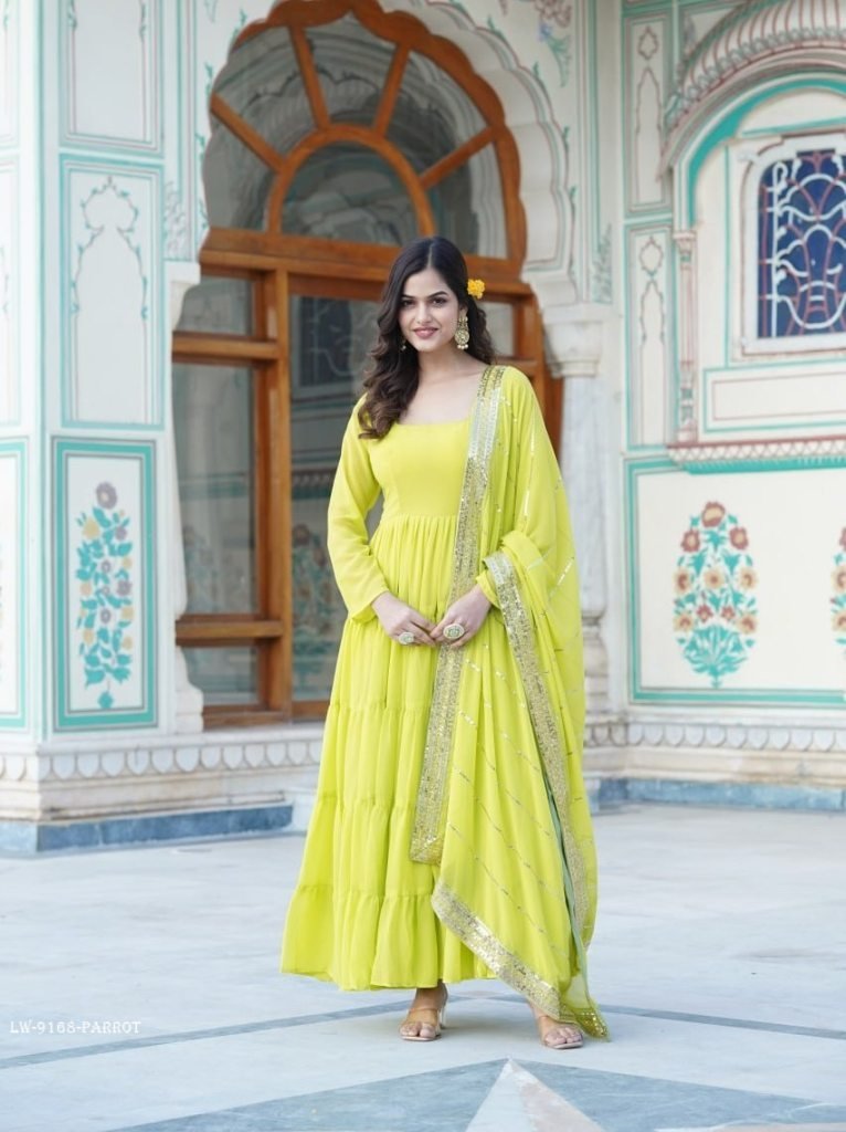 parrot attractive full sleeve 1715066299 Parrot Attractive Full Sleeve Designer Faux Georgette Gown
