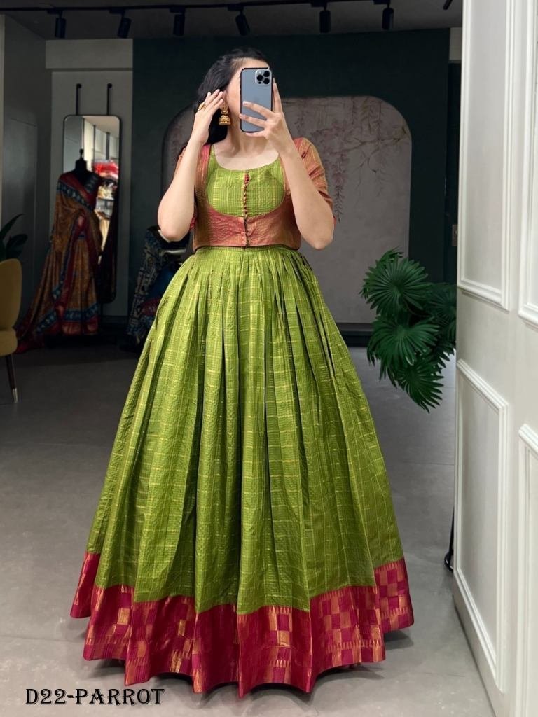 parrot color zari weaving work 1717838035 Parrot Color Zari Weaving Work With Zari Chex Wedding Dress