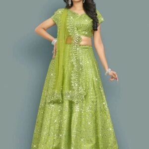 Parrot Green Colour Mirror With Heavy Embroidery Work Lehenga Choli
