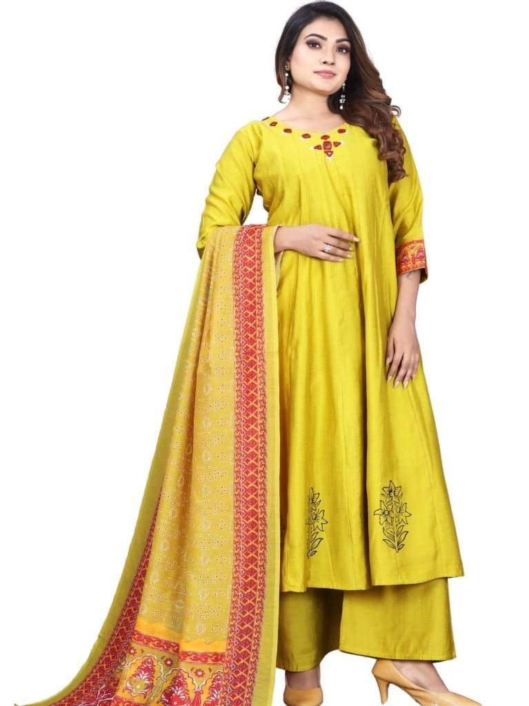 parrot green fancy neck roman 1735034431 Parrot Green Fancy Neck Roman Silk Anarkali Kurtis