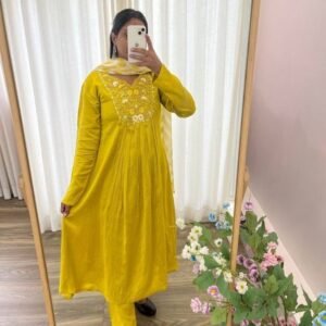 Parrot Green New Party Wear Look Pure Muslin SIlk Gown Dupatta Set