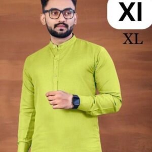 Parrot Green Style Mens Wear Cotton Short Kurta