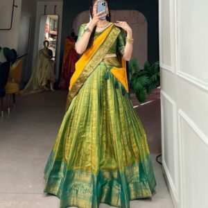 Parrot South Indian Style Kanjivaram Silk Lehenga Choli