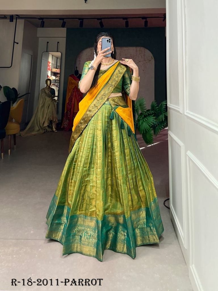 parrot south indian style kanj 1717750264 Parrot South Indian Style Kanjivaram Silk Lehenga Choli