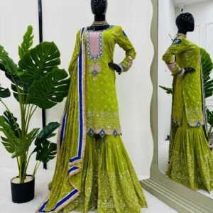 Parrot Wedding Wear Designer Faux Georgette Sharara Suits