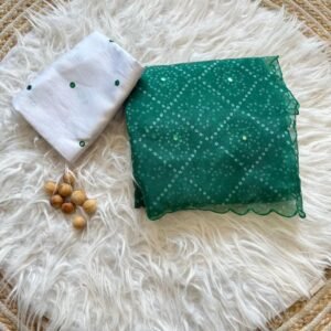 Party Wear Dark Green Organza Bandhani Print Saree