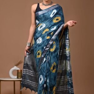 Classic Linen Multi Color Saree With Sibori Print