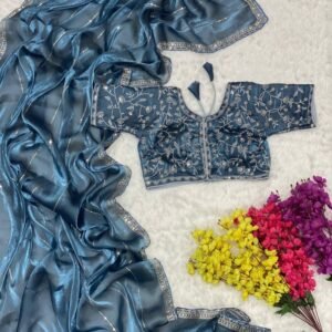 Party Wear Aegean Blue Shining Jimmy Choo Saree