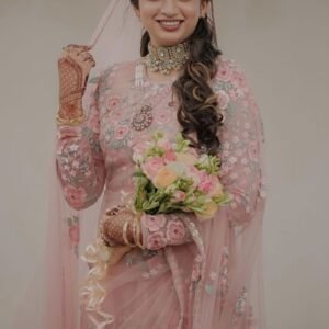Party Wear Baby Pink Sequins Work Net Saree