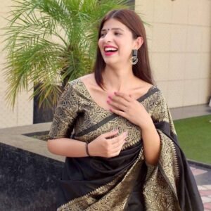 Party Wear Banarasi Lichi Silk Black Saree