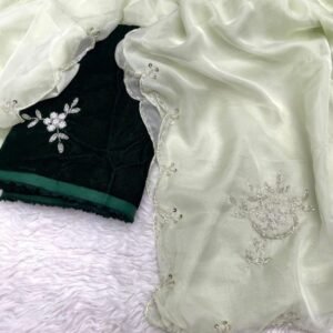 Party Wear Beige Handwork Soft Organza Saree