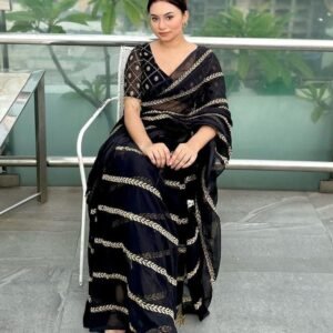 Party Wear Black Embroidered Georgette Saree