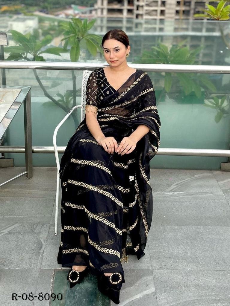 party wear black embroidered g 1717662703 Party Wear Black Embroidered Georgette Saree