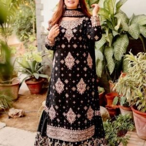 Party Wear Black Embroidery Work Sharara Suits