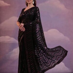 Party Wear Black Georgeete Banglori Saree