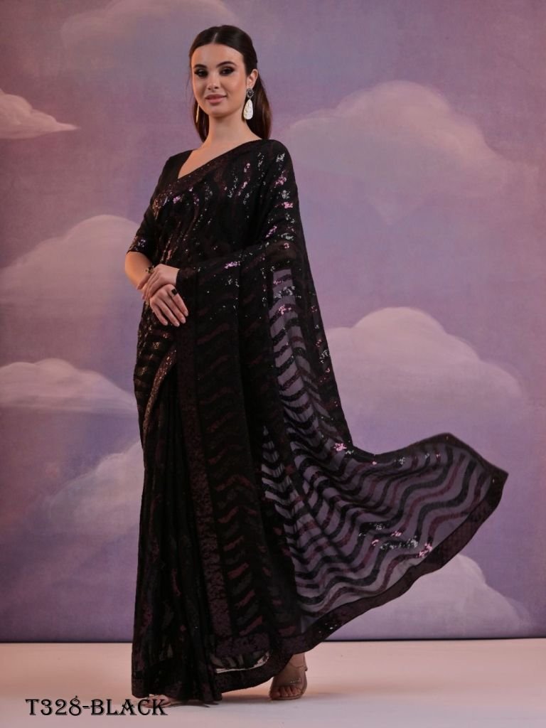 party wear black georgeete ban 1723873611 Party Wear Black Georgeete Banglori Saree
