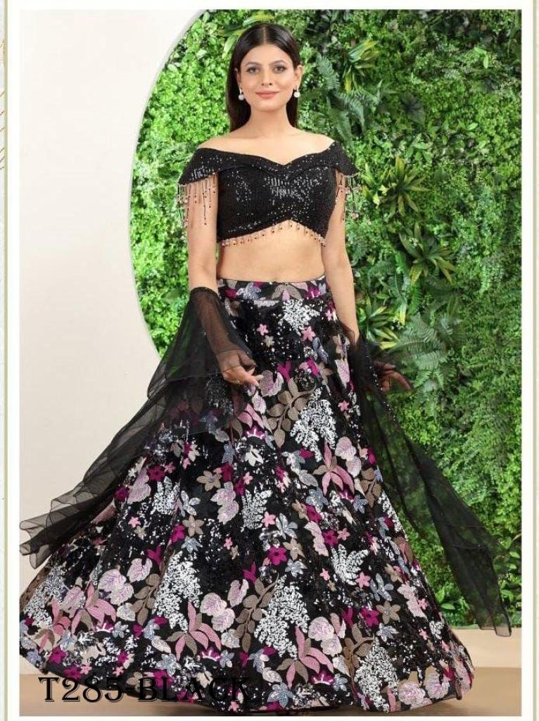 party wear black georgette emb 1722660628 Party Wear Black Georgette Embroidery Sequence Work Lehenga Choli