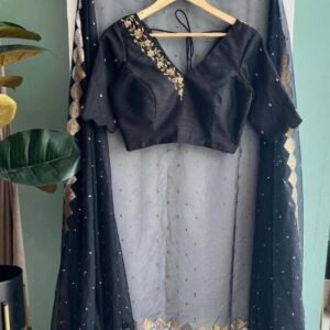 Party Wear Black Organza Silk Saree With Embroidery Work