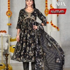 Party Wear Black Pure Muslin Kurti Pant Set