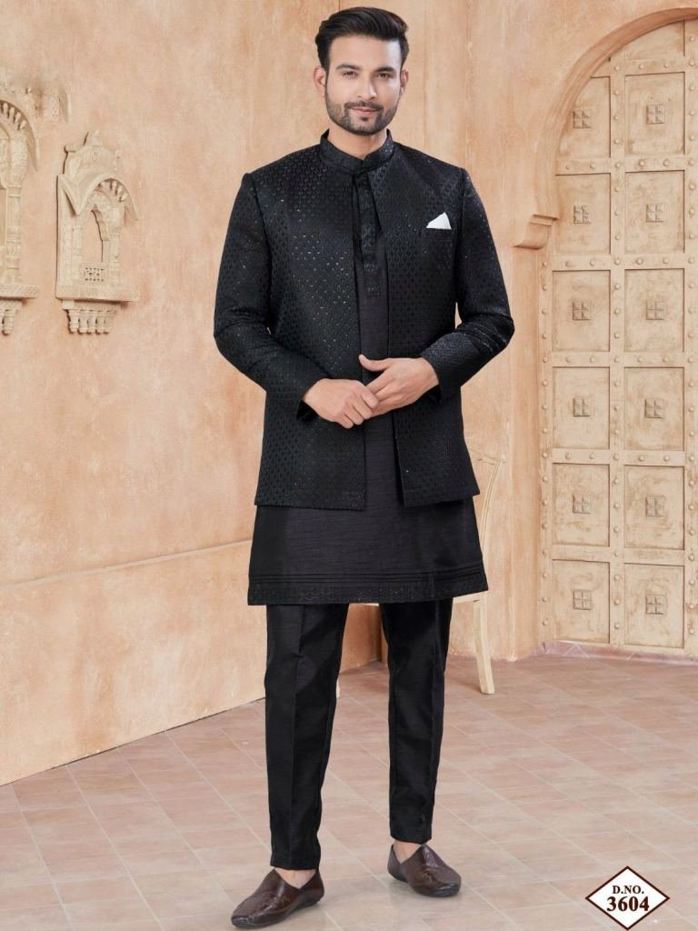 party wear black pure silk emb 1742291739 Party Wear Black Pure Silk Embroidery And Sequence Work Indo Western With Jacket
