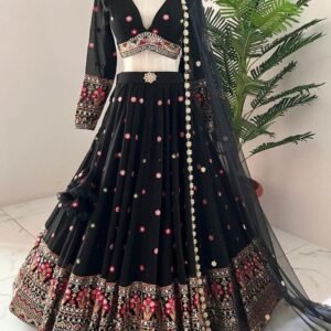 Party Wear Black Sequence Work Lehenga Choli With Cancan