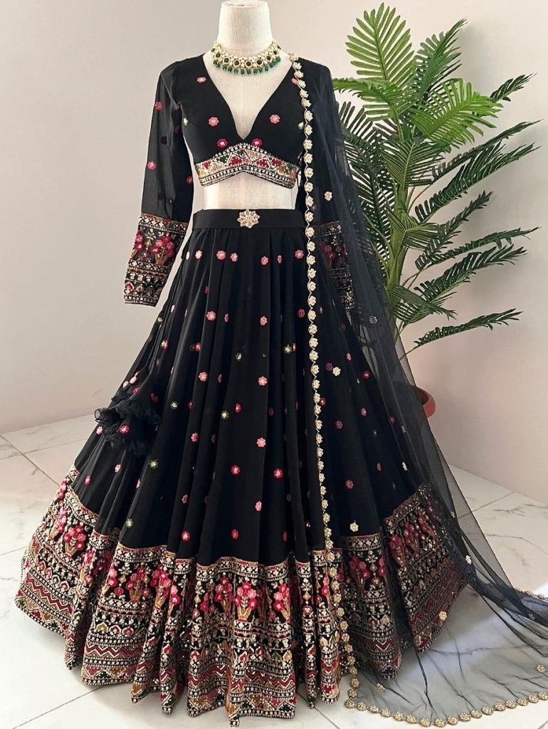 party wear black sequence work 1746799464 Party Wear Black Sequence Work Lehenga Choli With Cancan