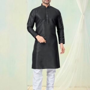 Party Wear Black Shiny Pure Silk Men Kurta Pajama