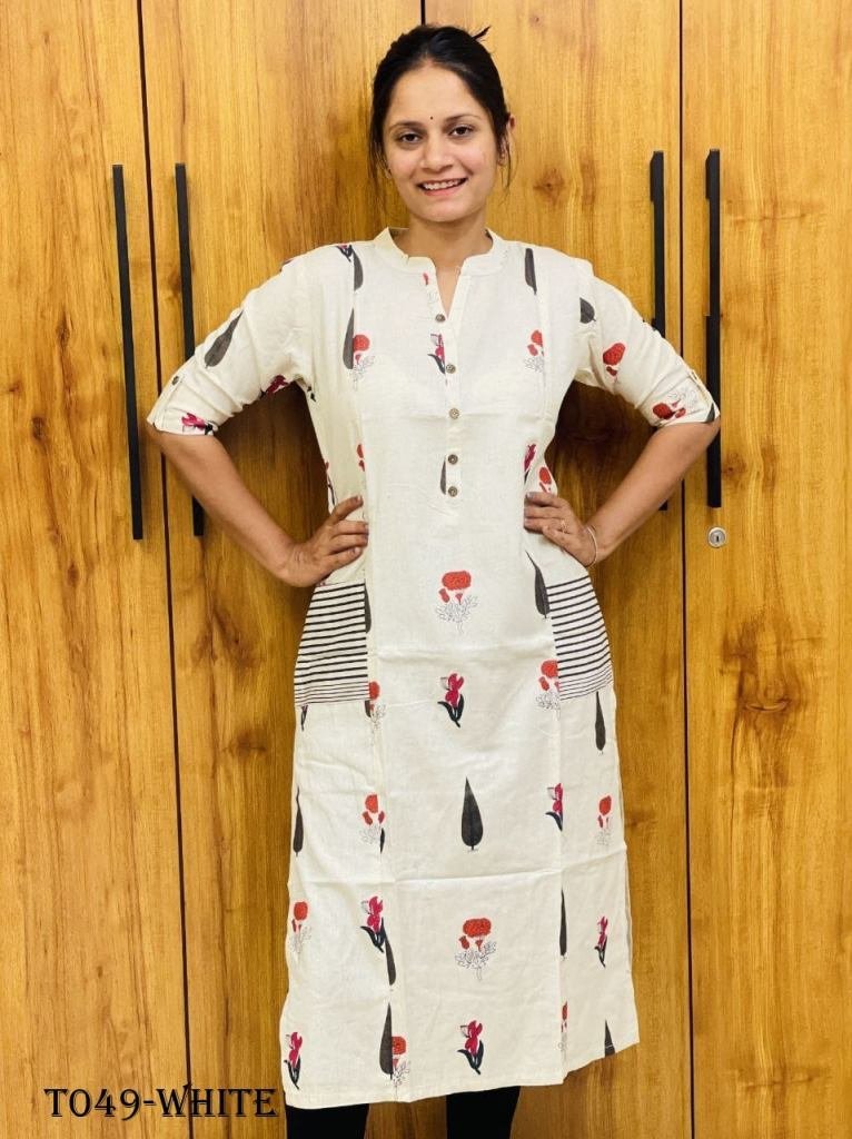party wear cotton white kurti 1718171263 Party Wear Cotton White Embroidery Printed Kurti