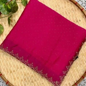 Party Wear Dark Pink Pure Organic Silk Saree With Jarkan Work