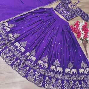 Party Wear Embroidery Chinon Purple Lehenga Choli