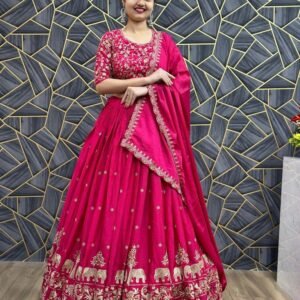 Party Wear Embroidery Chinon Pink Lehenga Choli